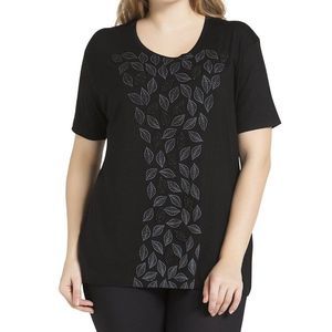 Tops & Plus falling leaves black w black bead embellished bamboo fiber top 12 16